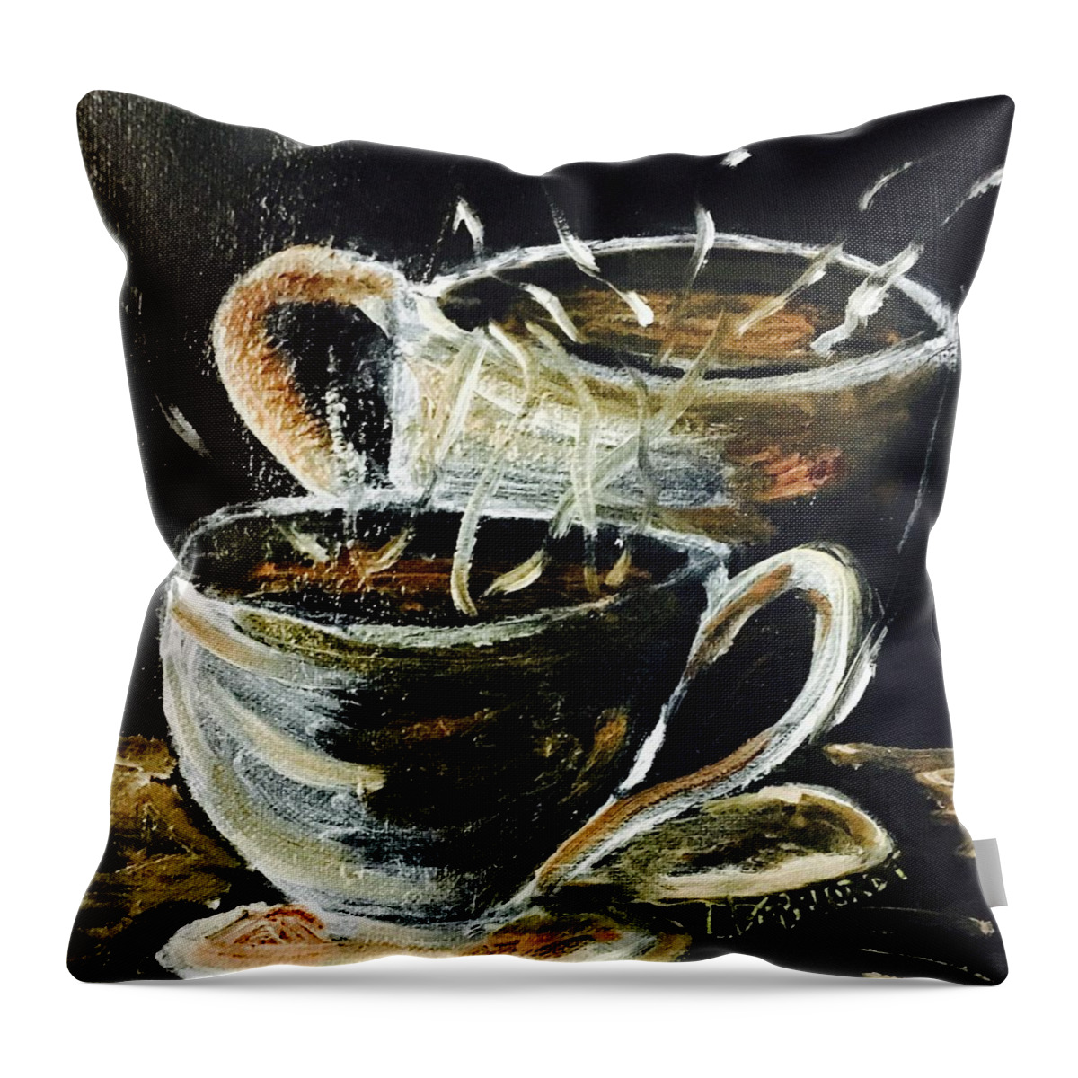 Cups Throw Pillow featuring the painting Morning coffee by Chuck Gebhardt