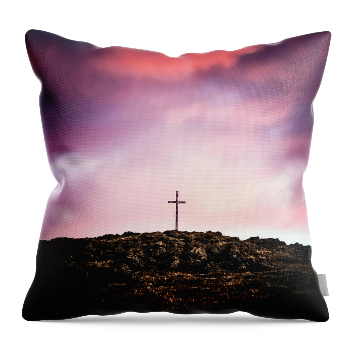Cross On A Hill Throw Pillow featuring the photograph Morning Cross by Debi Bishop