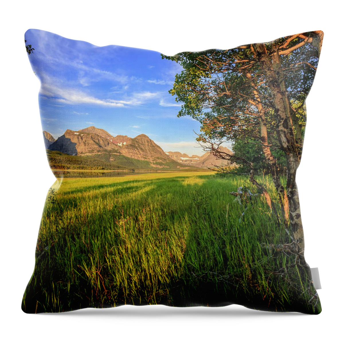 Glacier National Park Throw Pillow featuring the photograph Morning in the Mountains by Jack Bell