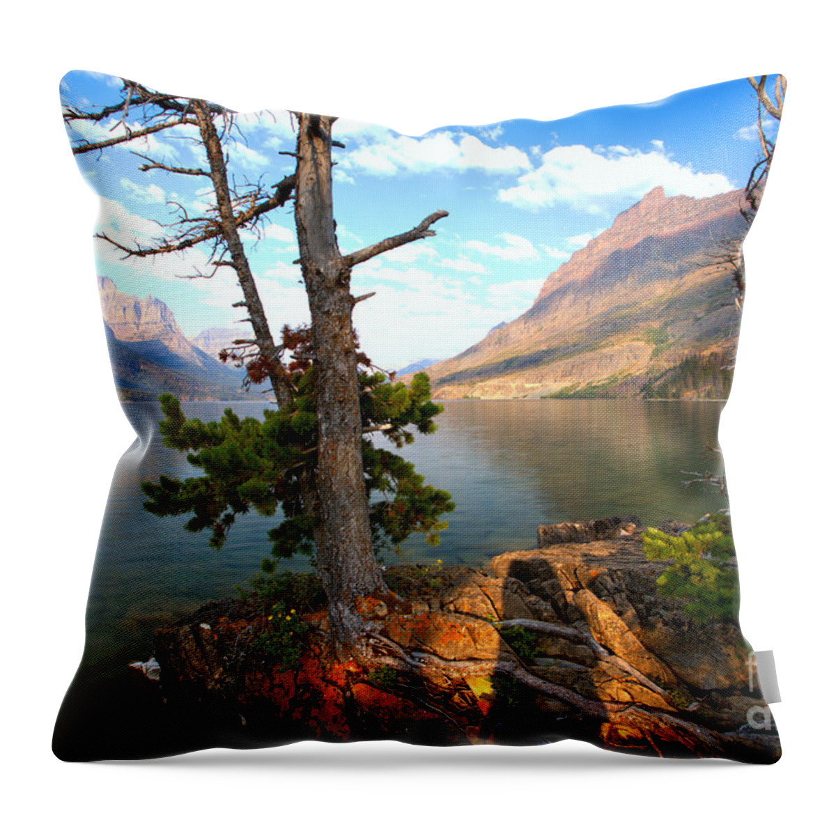 St Mary Throw Pillow featuring the photograph Morning Light Over St. Mary Lake by Adam Jewell