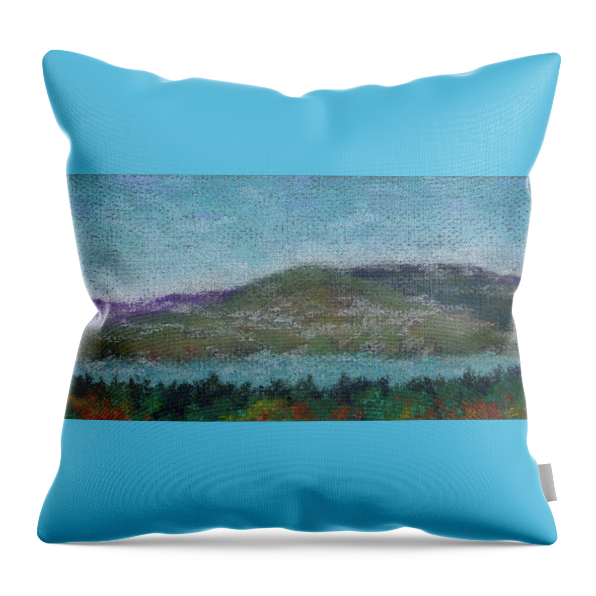 Mountains Throw Pillow featuring the pastel Morning Mist by Anne Katzeff