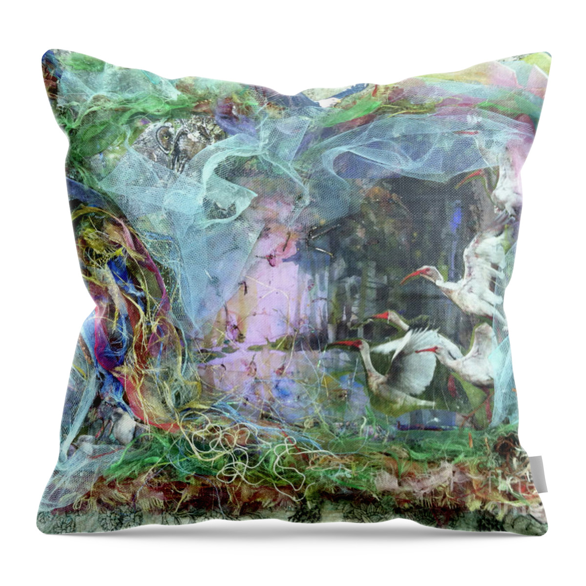 Morning Mist Mifting Throw Pillow featuring the painting Morning Mist Lifting - BGMML by Fr Bob Gilroy SJ