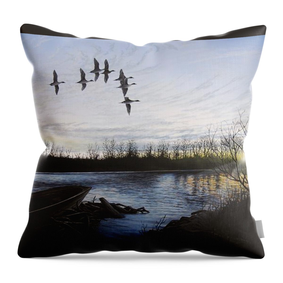 Pintails Throw Pillow featuring the painting Morning Retreat - Pintails by Anthony J Padgett