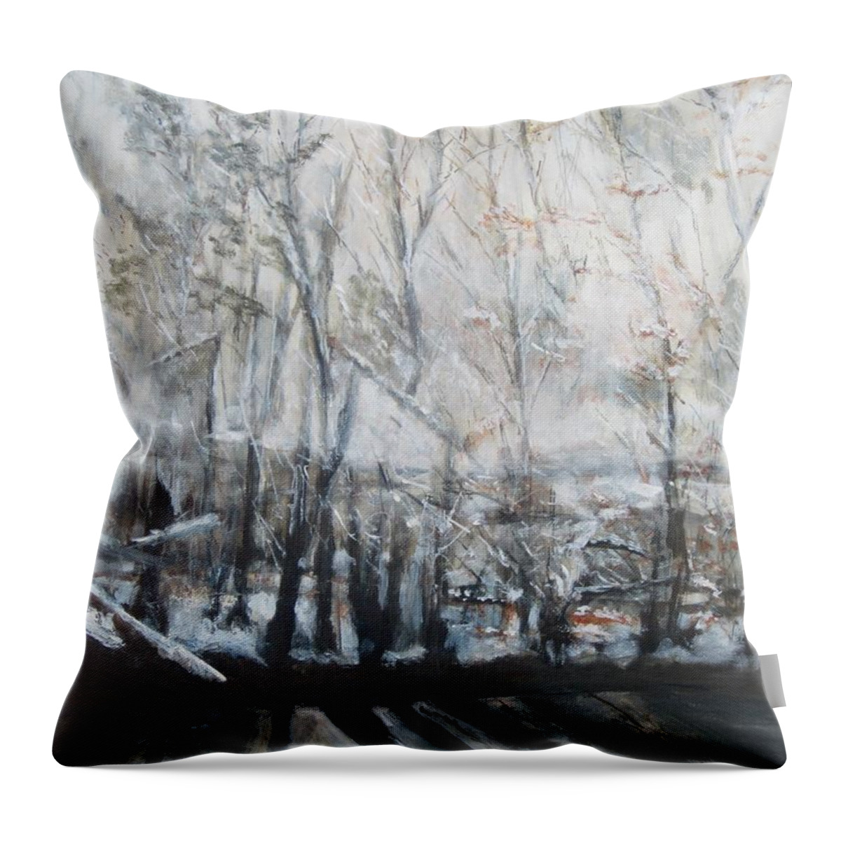 Spring Throw Pillow featuring the painting Morning Snow by Paula Pagliughi