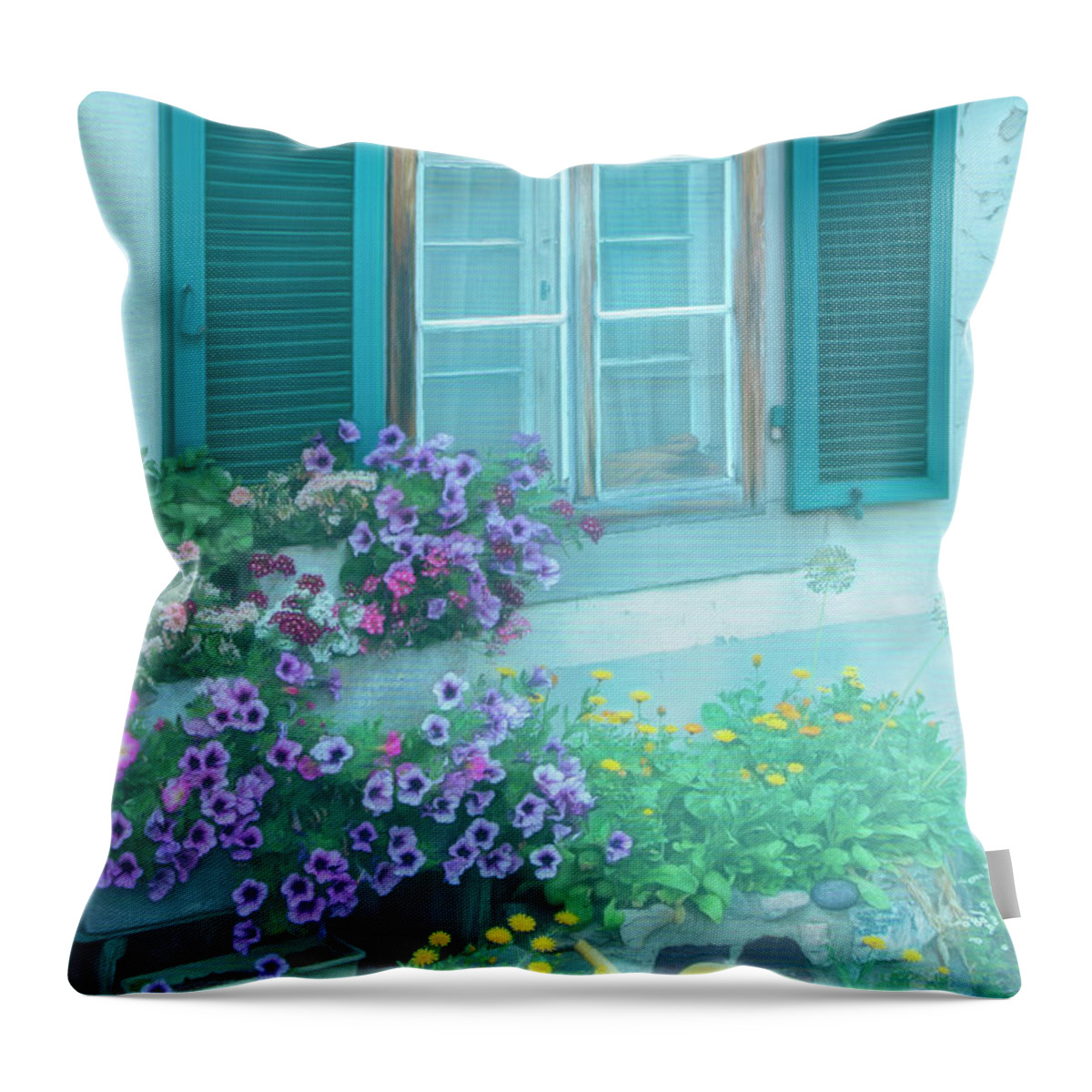 Appalachia Throw Pillow featuring the photograph Morning Softness in the Garden by Debra and Dave Vanderlaan