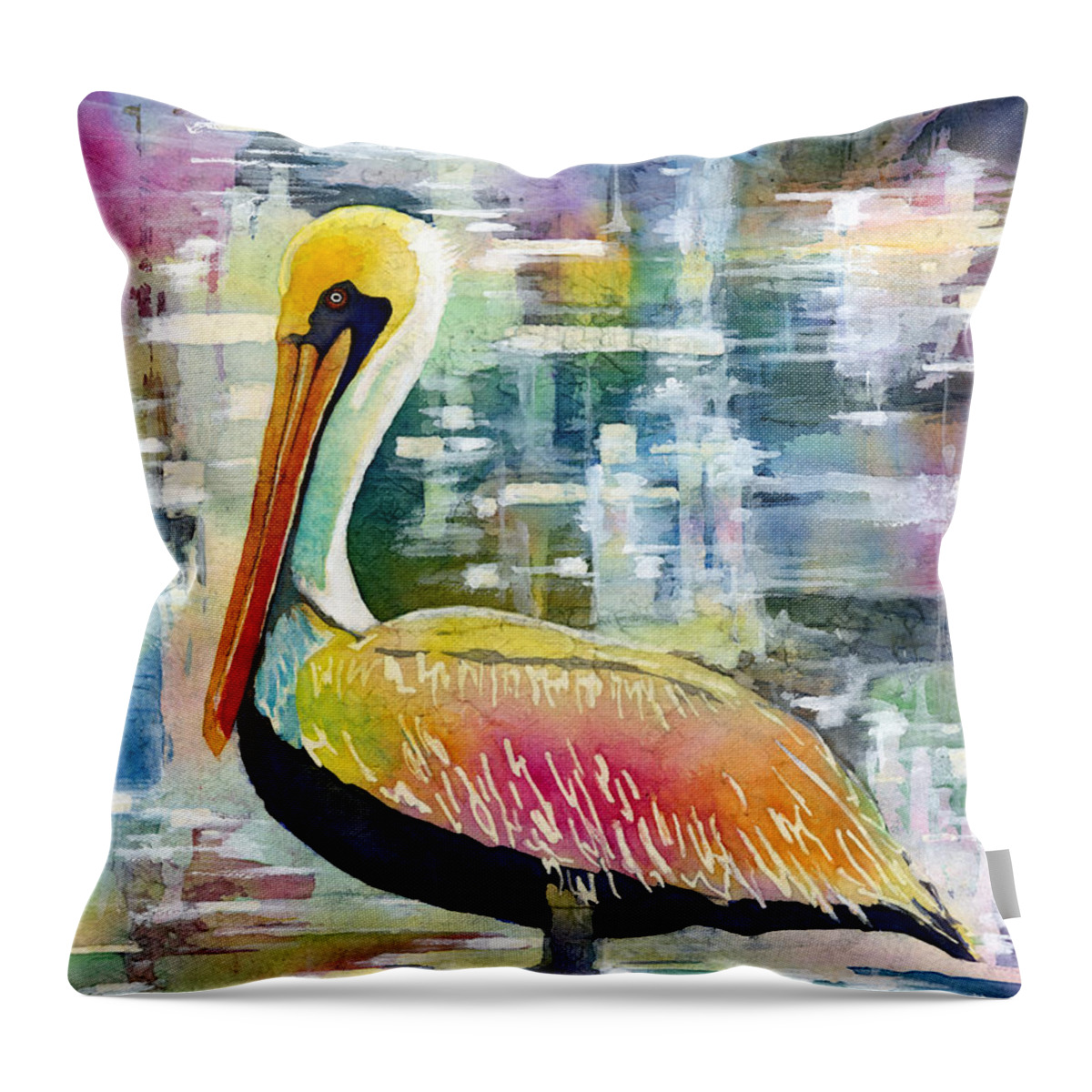 Pelican Throw Pillow featuring the painting Morning Solitude by Hailey E Herrera