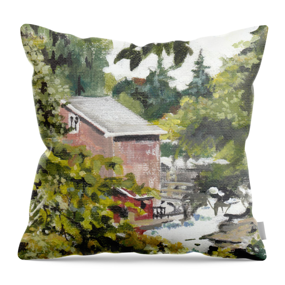 Niagara Throw Pillow featuring the painting Morningstar Mill by Sarah Lynch