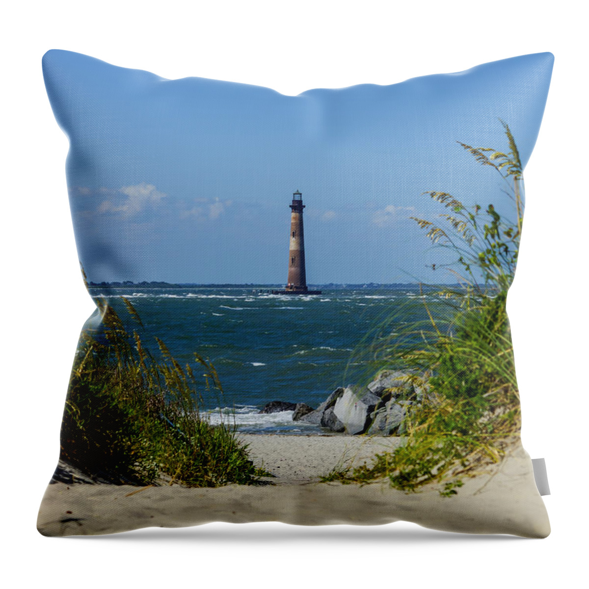 Folly Beach Throw Pillow featuring the photograph Morris Lighthouse Dreams by Jennifer White