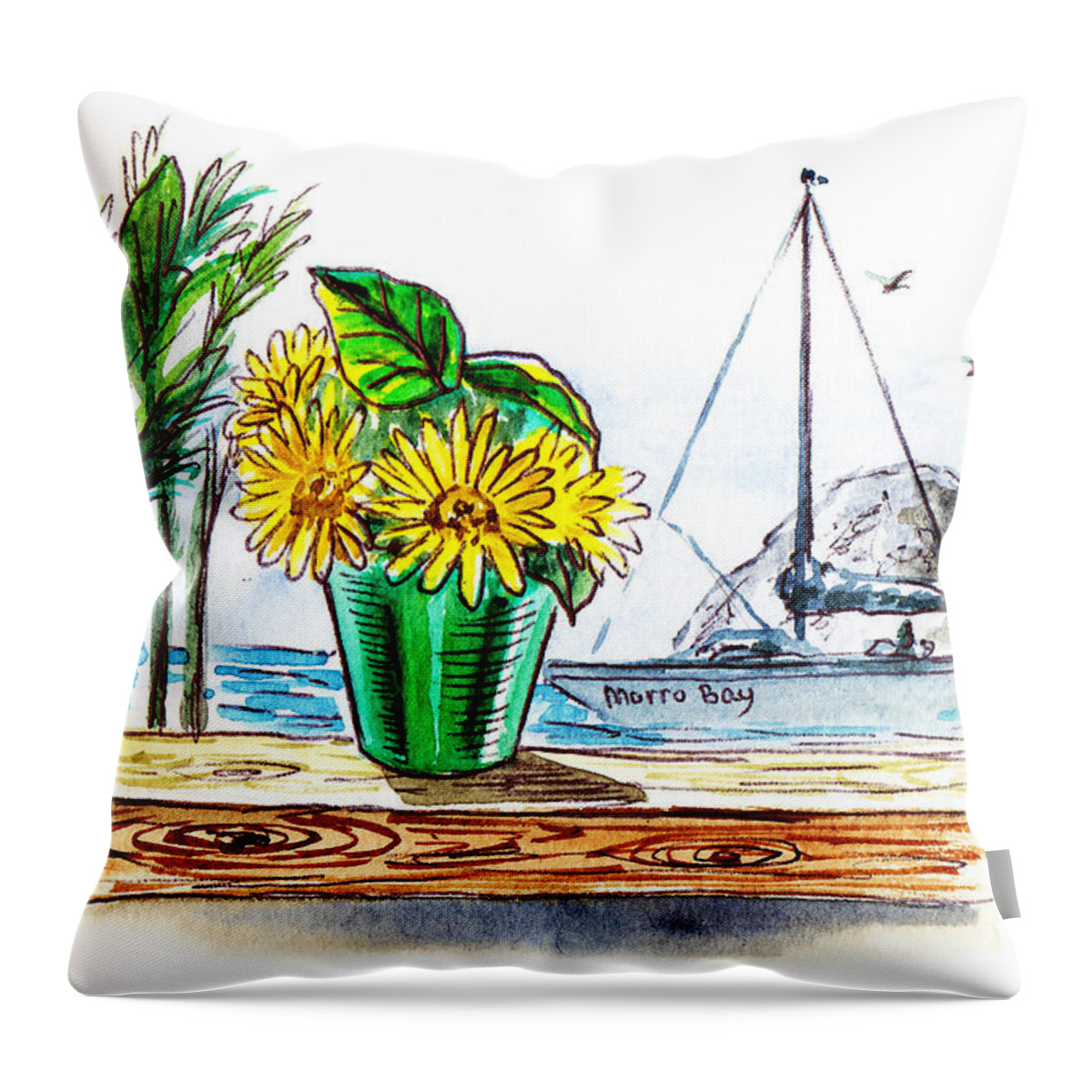 Morro Bay Throw Pillow featuring the painting Morro Bay California by Irina Sztukowski