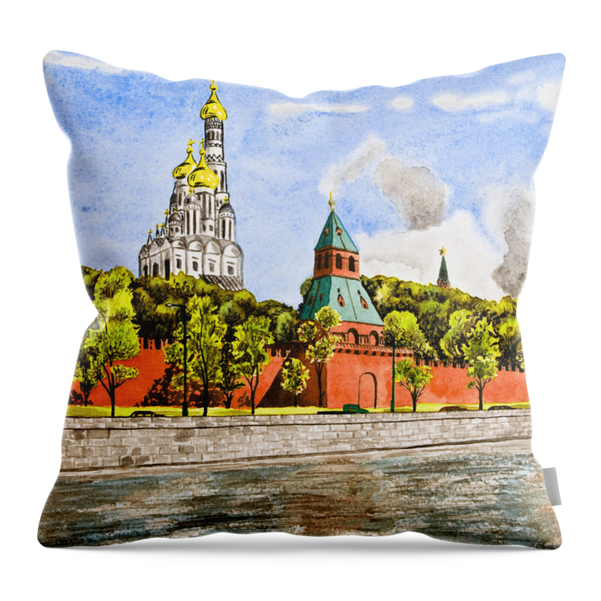 Buildings Throw Pillow featuring the painting Moscow River by Svetlana Sewell