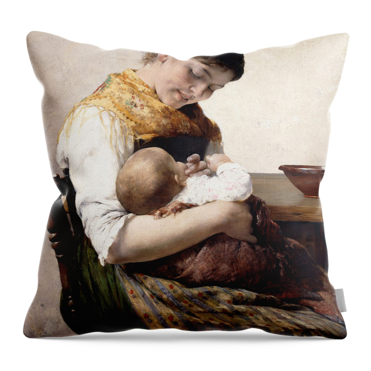 Nursing Throw Pillow featuring the painting Mother and Child by Georges Jacobides