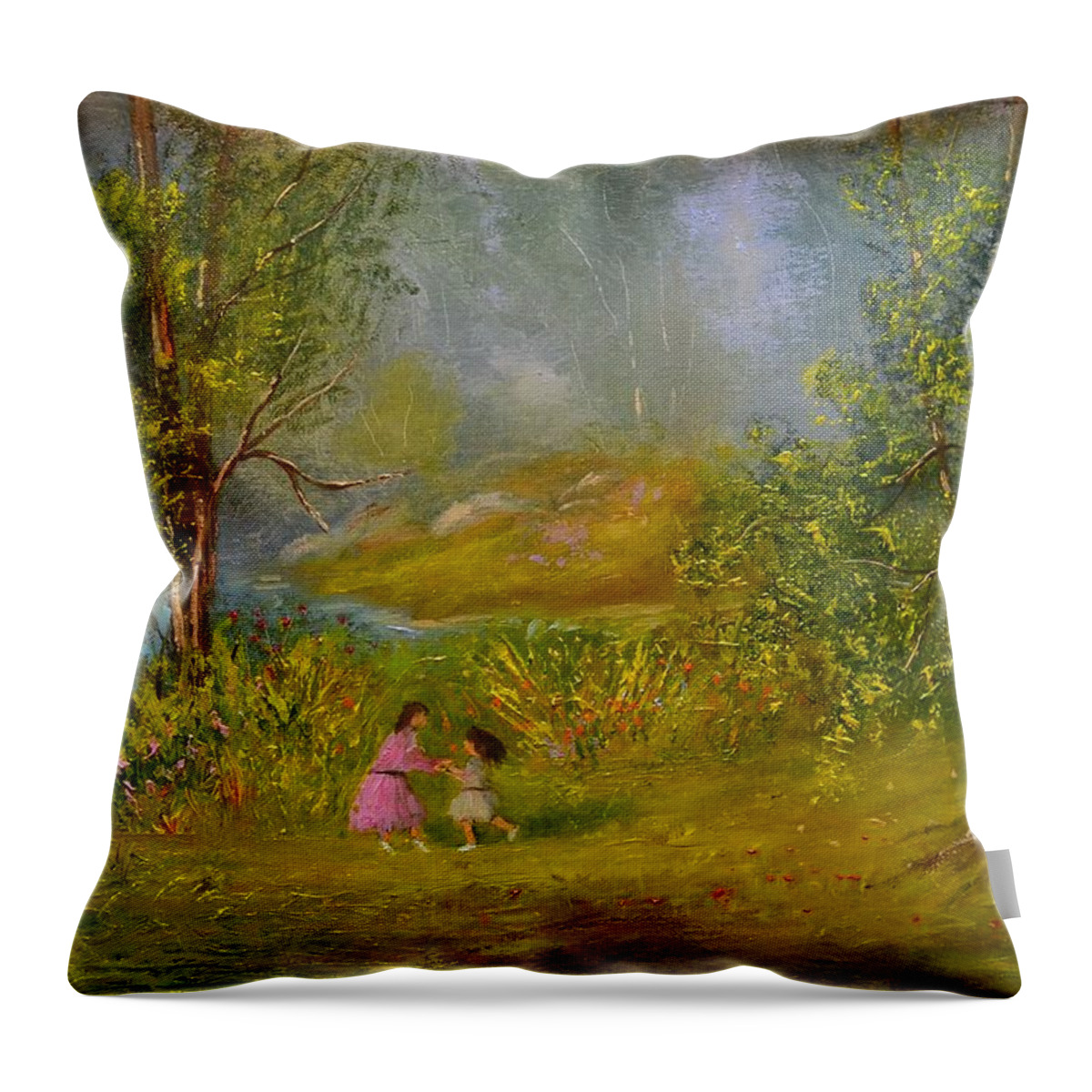 Water Throw Pillow featuring the painting Mother and Daughter by Michael Mrozik