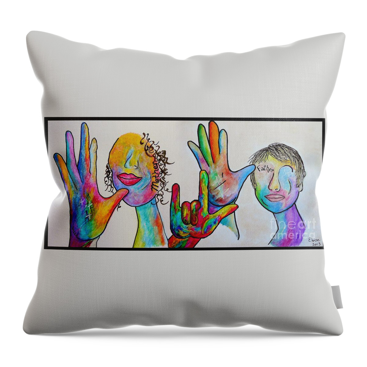 American Sign Language Throw Pillow featuring the mixed media Mother and Father I Love You by Eloise Schneider Mote