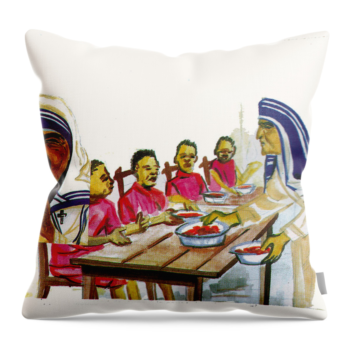 Religion Throw Pillow featuring the painting Mother Teresa by Emmanuel Baliyanga