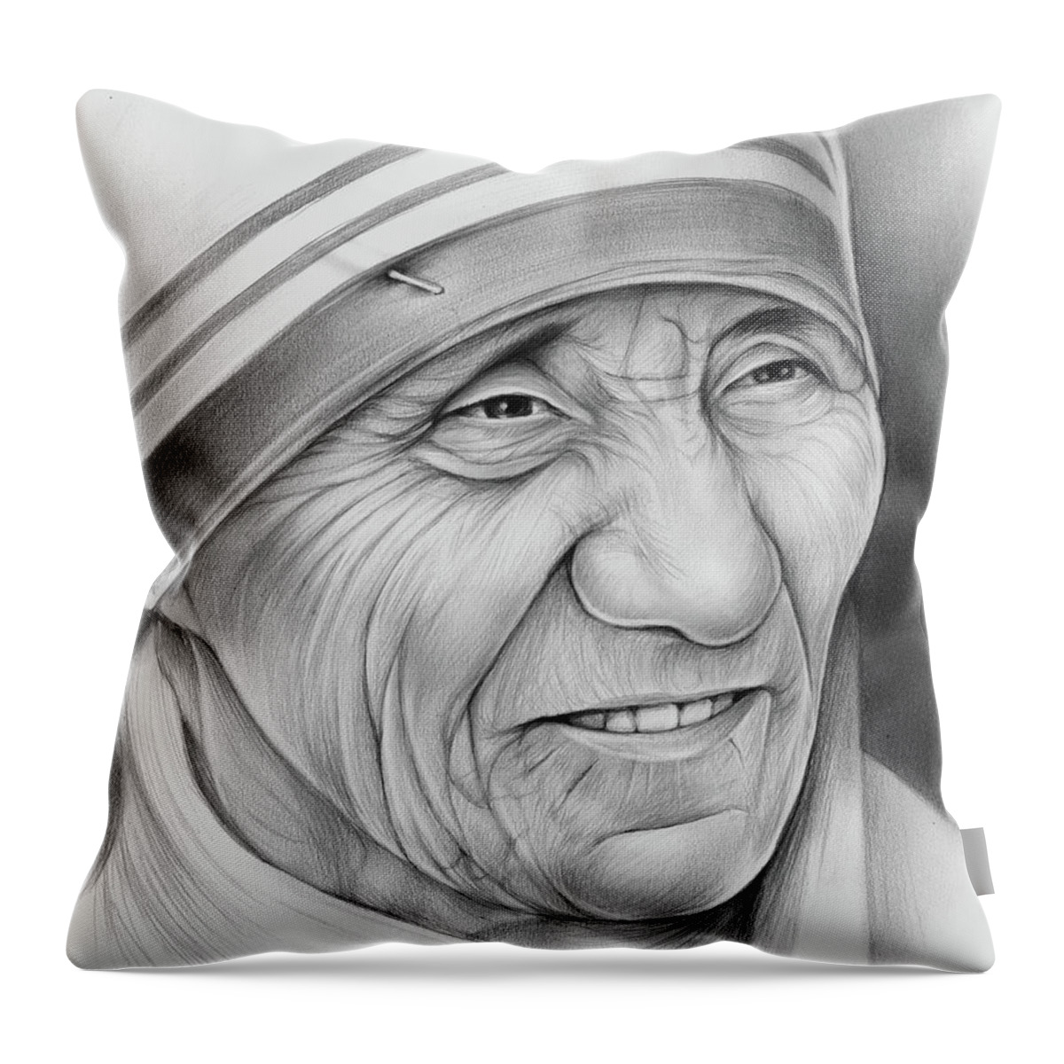 Mother Teresa Throw Pillow featuring the drawing Mother Teresa by Greg Joens