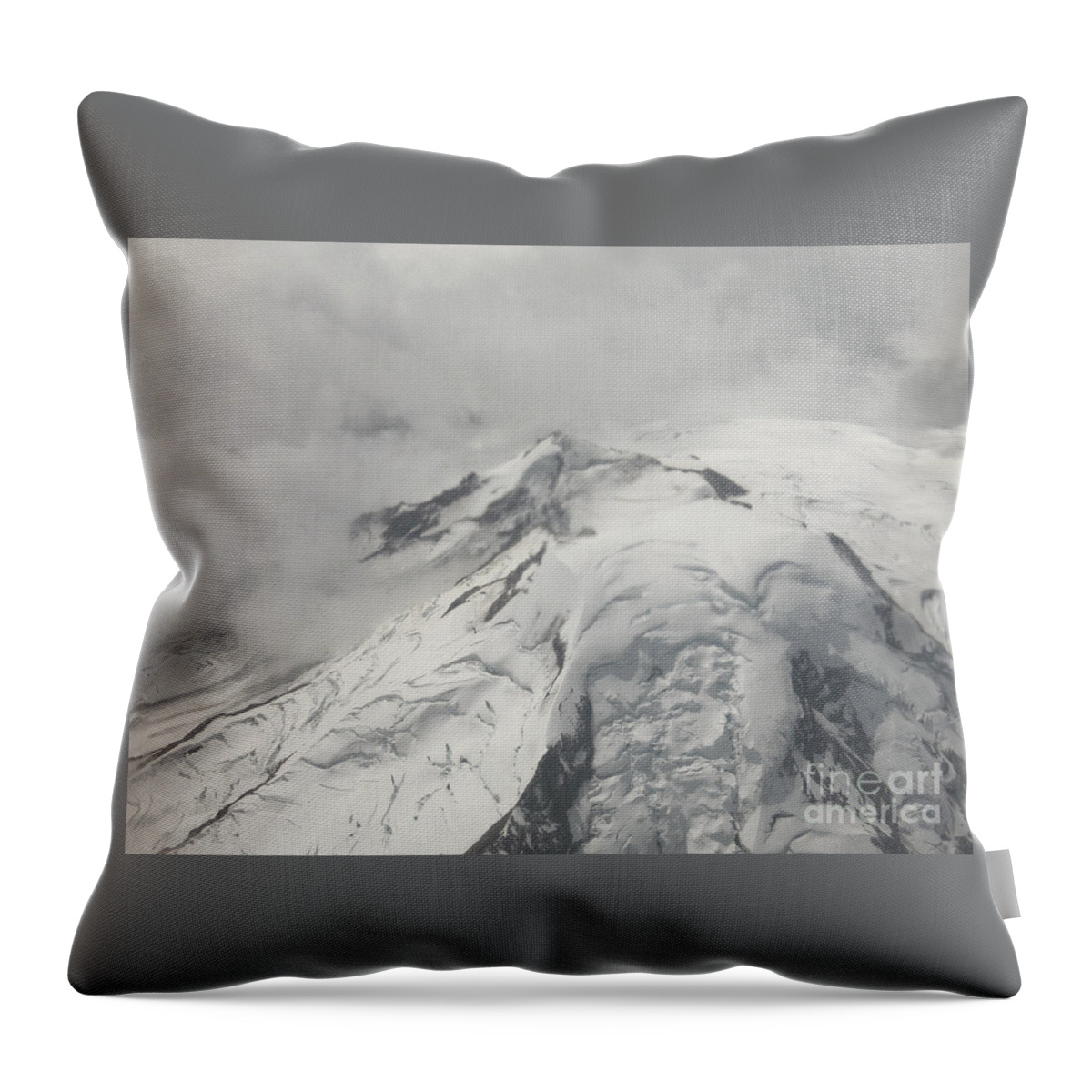 Mountain Throw Pillow featuring the photograph Mount Baker from Above bw by Ann Horn