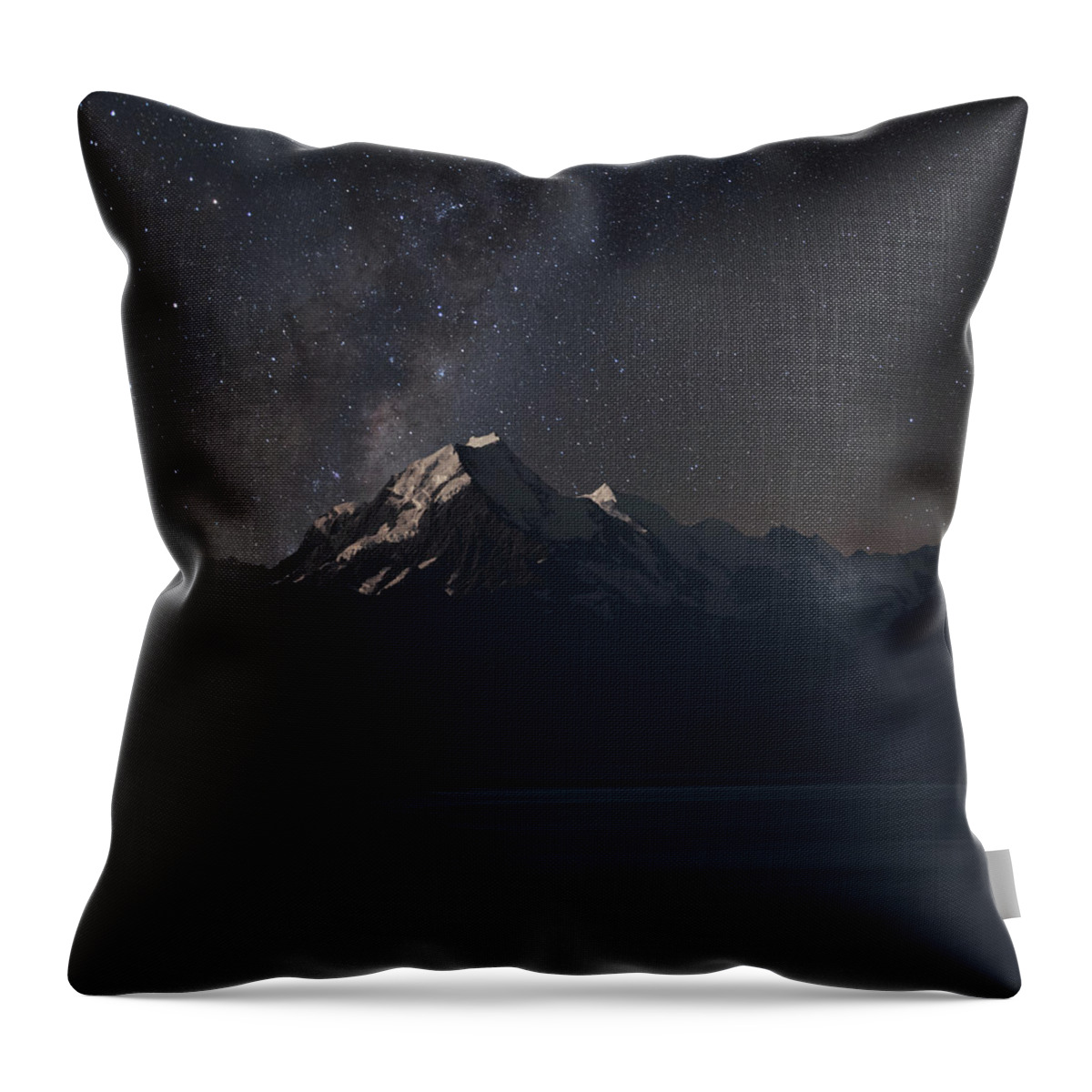 Mount Cook Throw Pillow featuring the photograph Mount Cook and lake Pukaki at night by Martin Capek