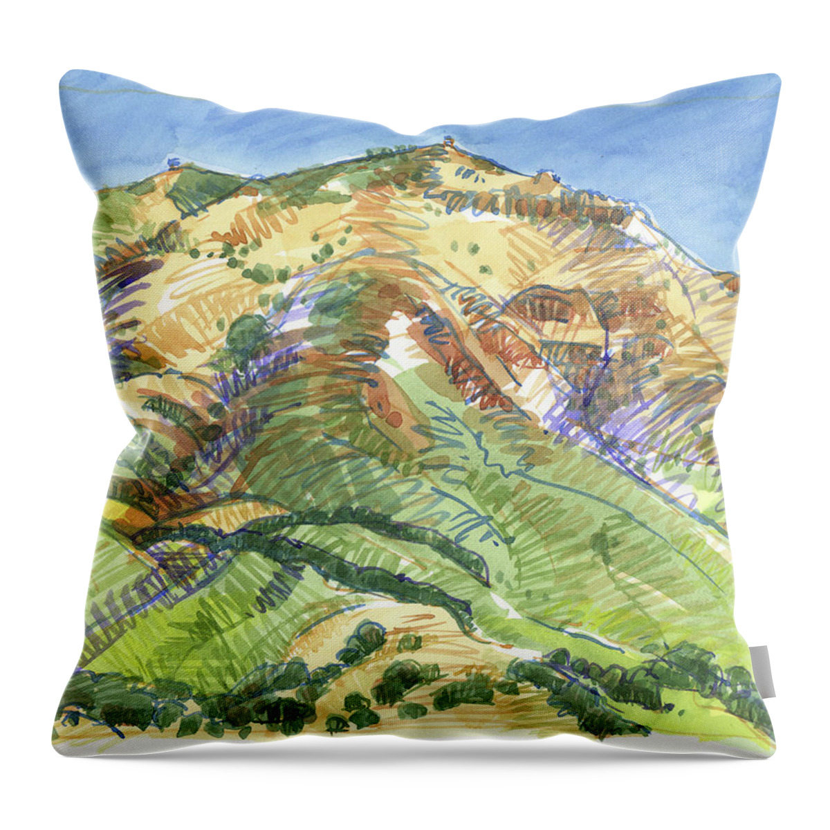 Landscape Throw Pillow featuring the painting Mount Diablo from Curry Valley Ridge by Judith Kunzle