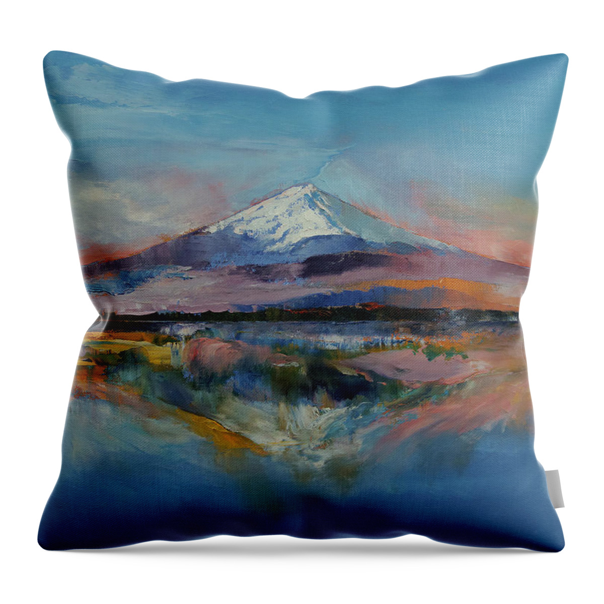 Mount Fuji Throw Pillow featuring the painting Mount Fuji by Michael Creese