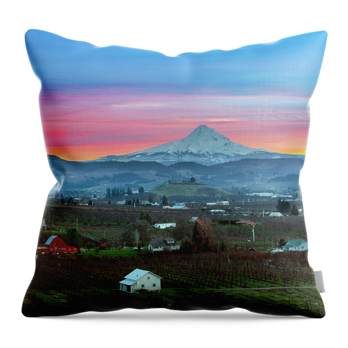 Mount Hood Throw Pillow featuring the photograph Mount Hood over Hood River at Sunset by David Gn