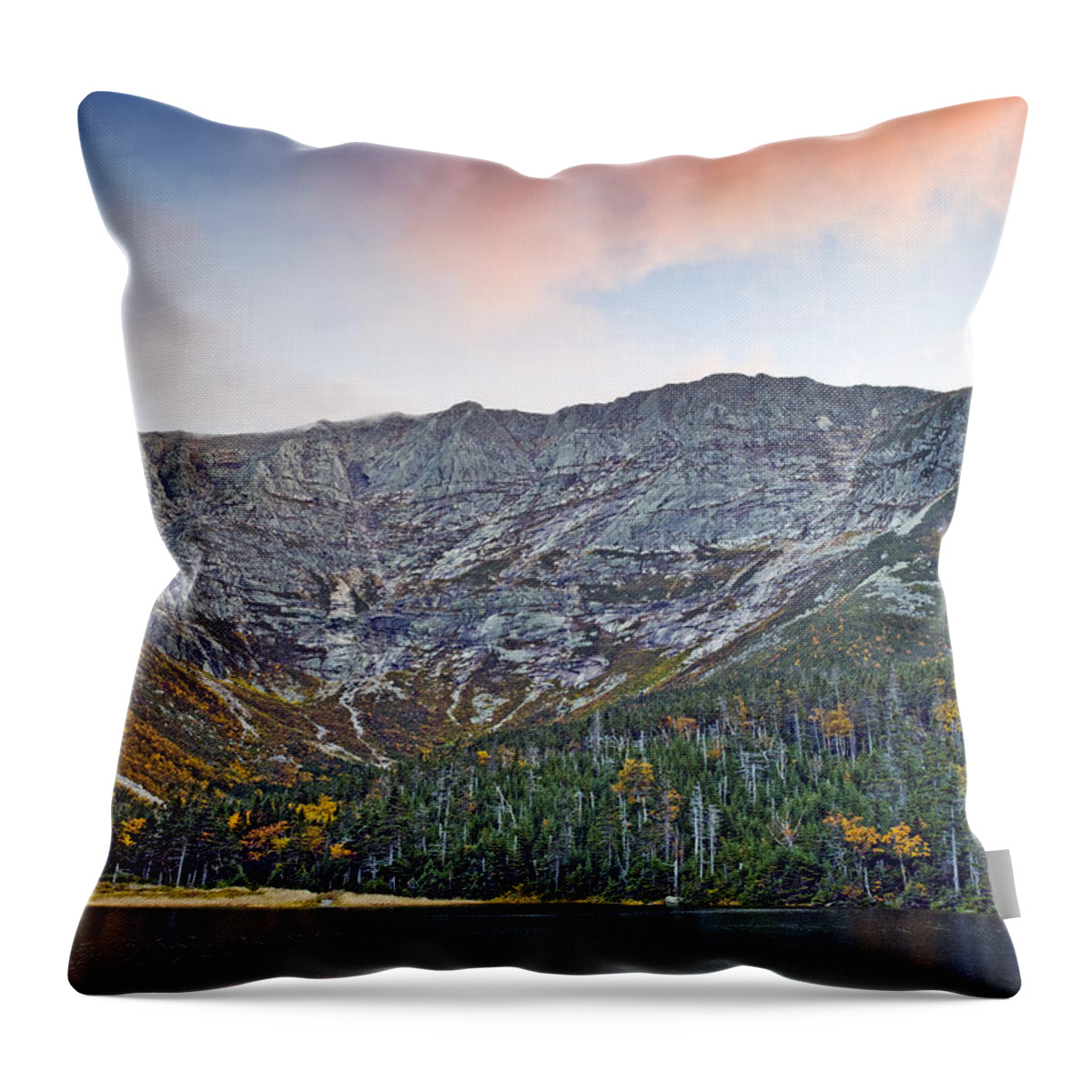 Katahdin Throw Pillow featuring the photograph Mount Katahdin from Chimney Pond in Baxter State Park Maine by Brendan Reals