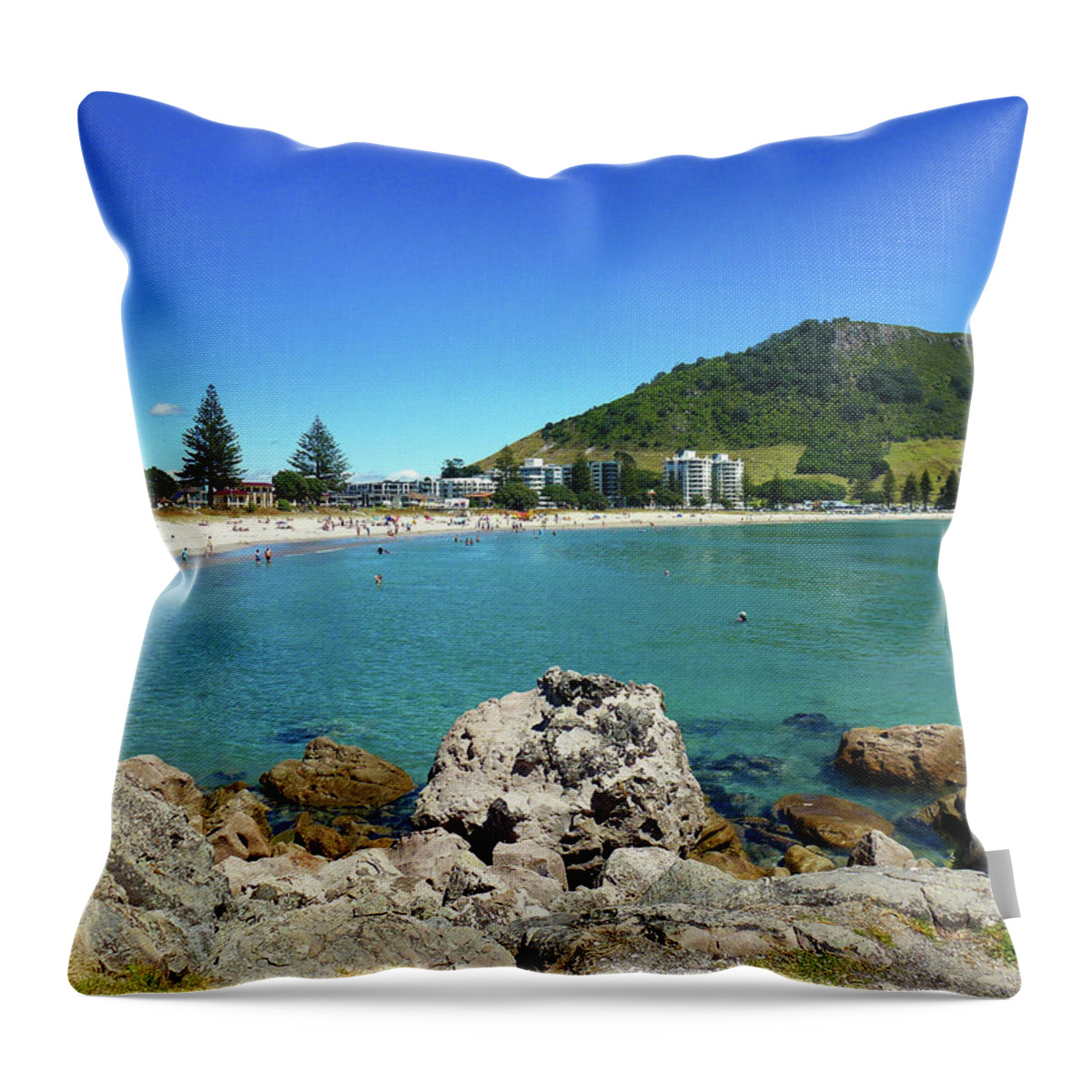 Mount Maunganui Throw Pillow featuring the photograph Mount Maunganui Beach 8 - Tauranga New Zealand by Selena Boron