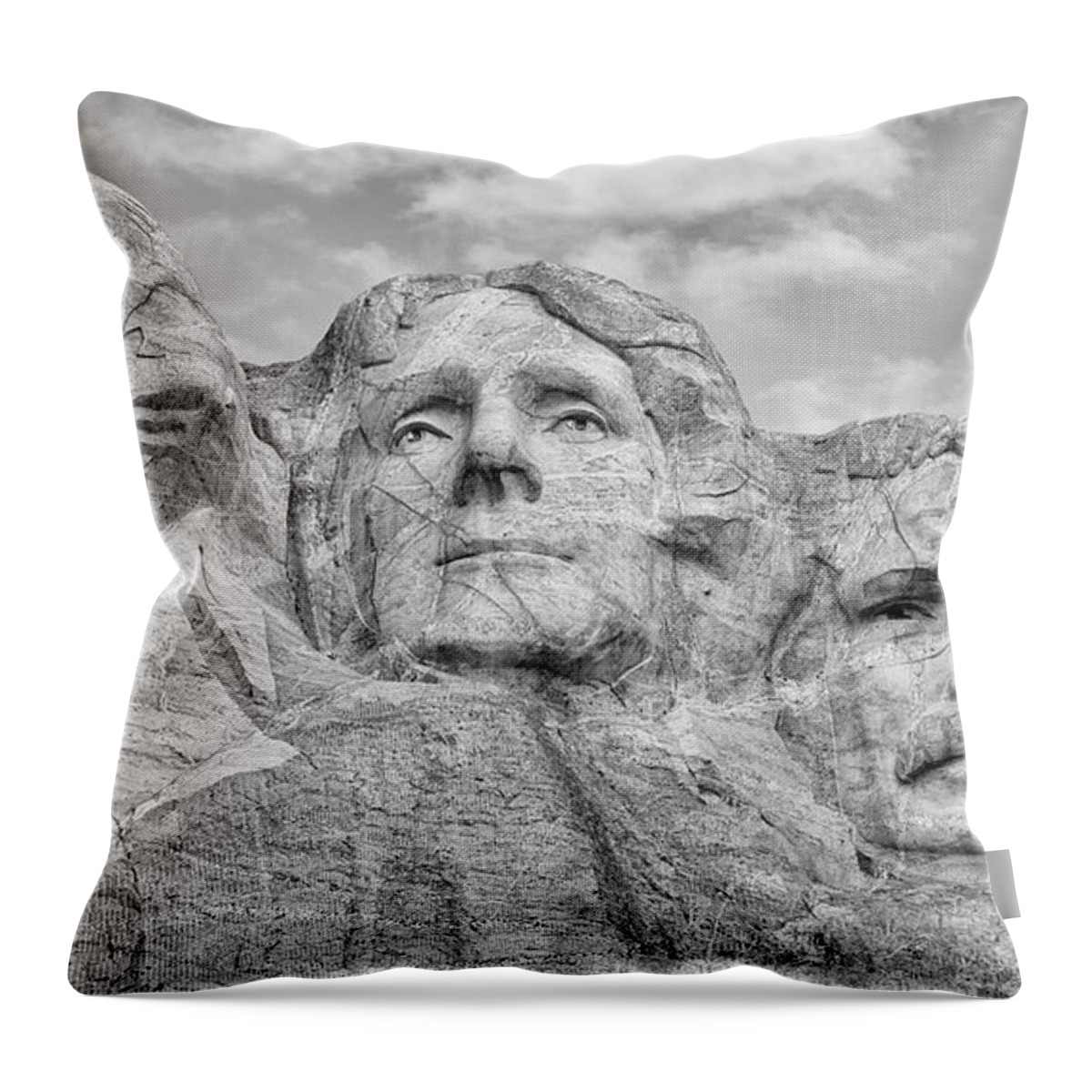 B+w Throw Pillow featuring the photograph Mount Rushmore BW by Jerry Fornarotto