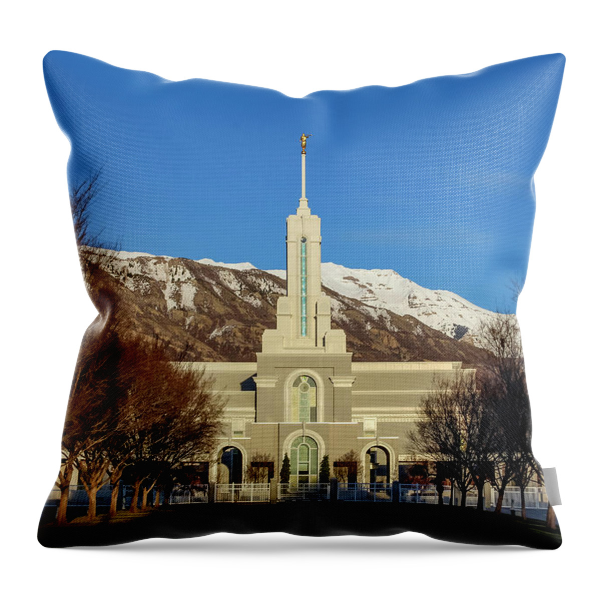 Beauty Throw Pillow featuring the photograph Mount Timpanogos Temple at Last Light by K Bradley Washburn