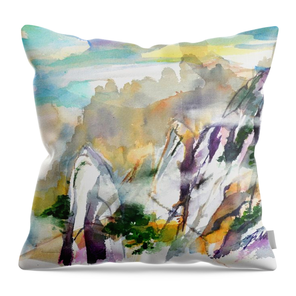 Mountain Throw Pillow featuring the painting Mountain Awe #2 by Betty M M Wong