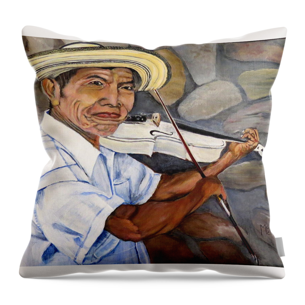Fiddle Throw Pillow featuring the painting Mountain Fiddler by Marilyn McNish
