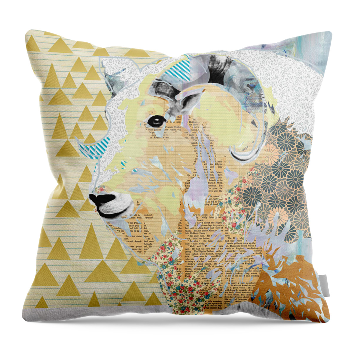 Mountain Throw Pillow featuring the mixed media Mountain Goat Collage by Claudia Schoen