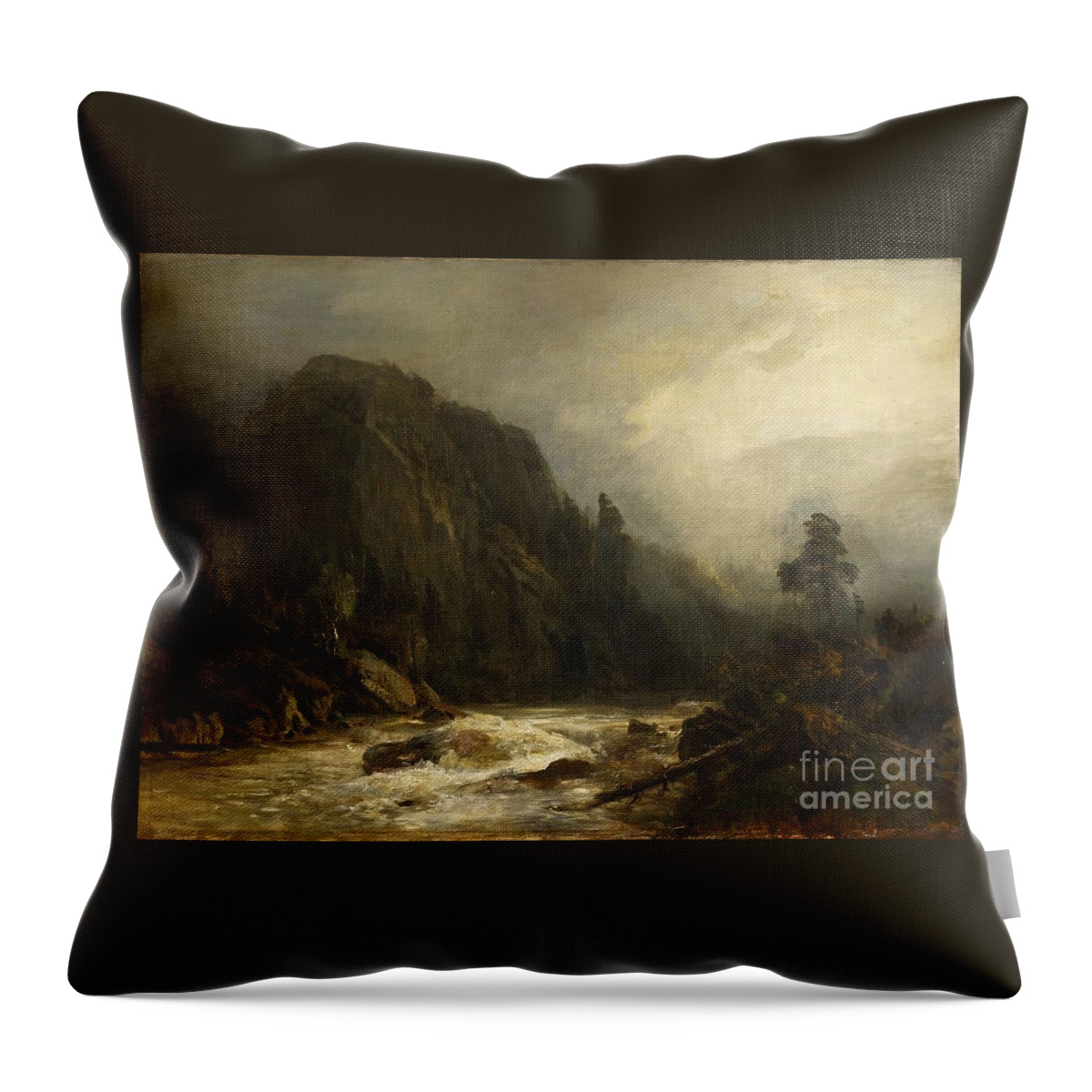 Andreas Achenbach Throw Pillow featuring the painting Mountain Landscape With Torrent by MotionAge Designs