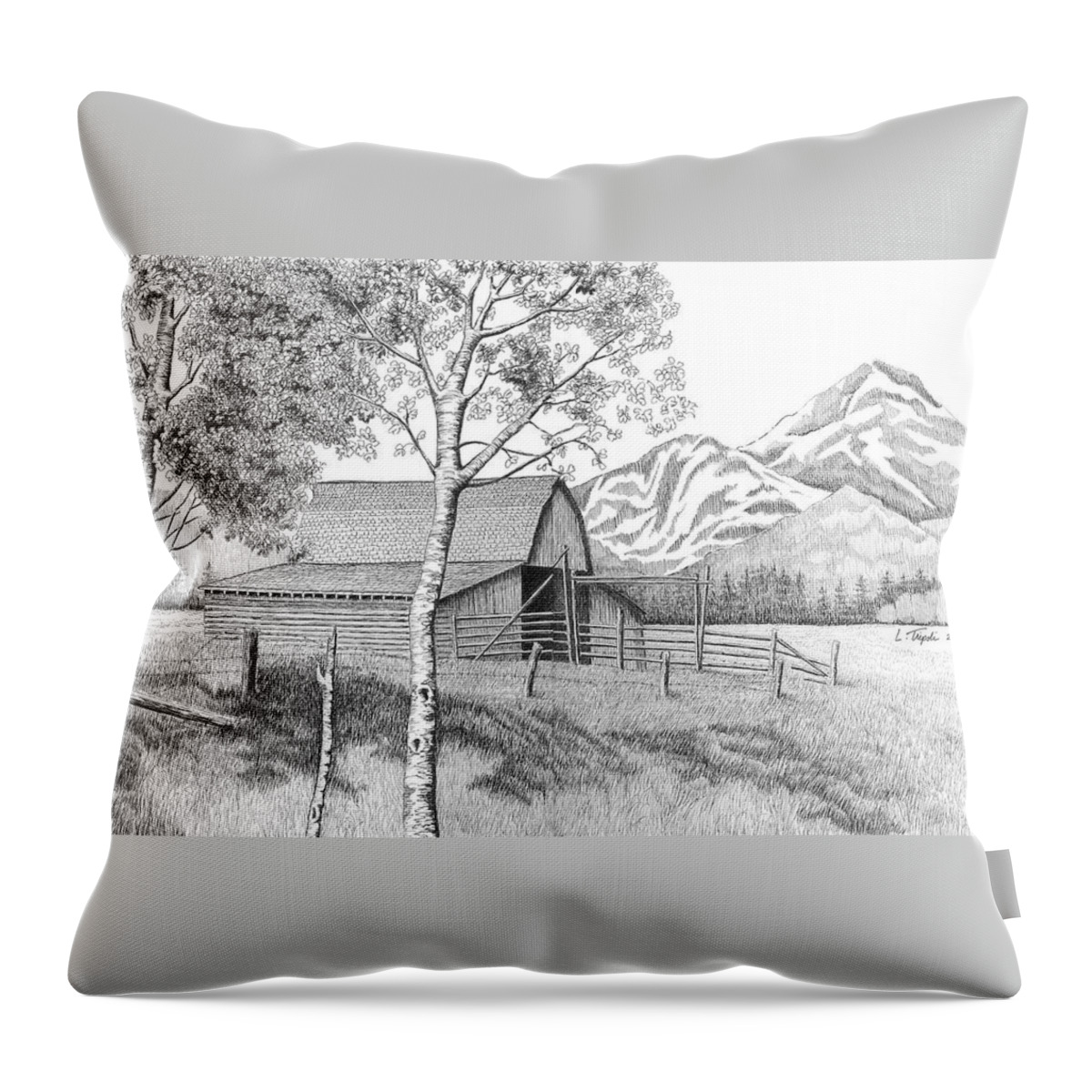 Landscape Throw Pillow featuring the drawing Mountain Pastoral by Lawrence Tripoli