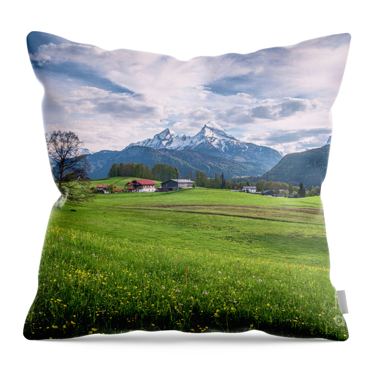 Alpen Throw Pillow featuring the photograph Mountain Pastures by JR Photography
