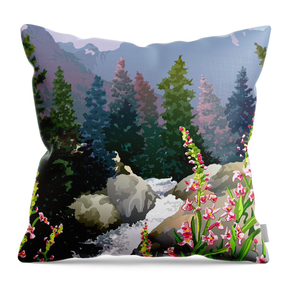 Rocky Mountains Throw Pillow featuring the digital art Mountain Stream by Anne Gifford