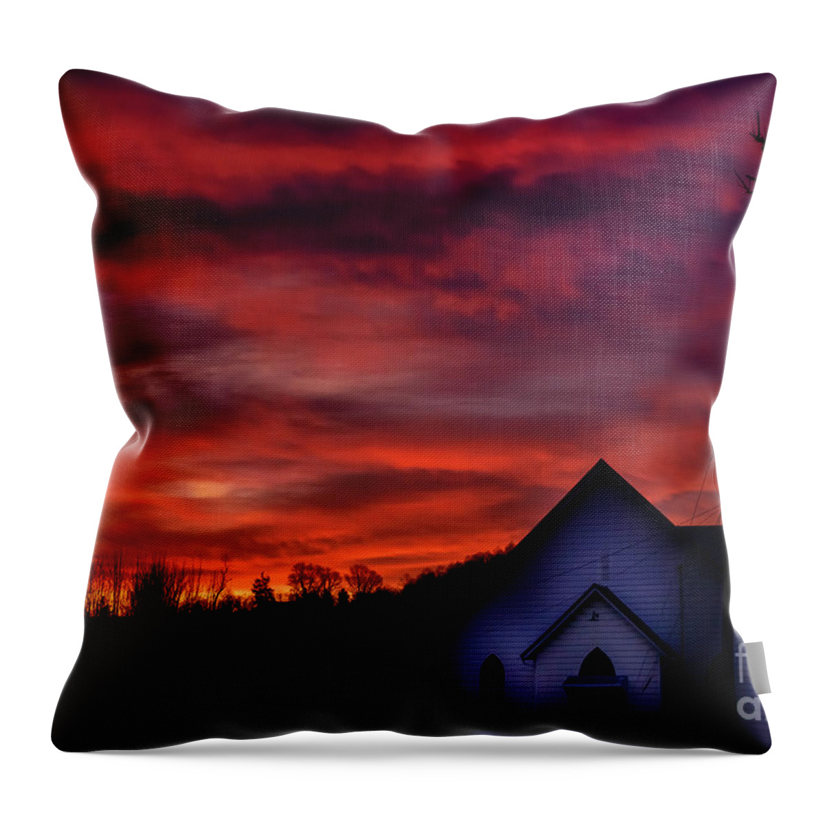 Sunrise Throw Pillow featuring the photograph Mountain Sunrise and Church by Thomas R Fletcher