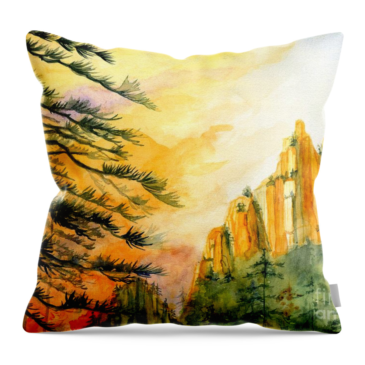 Mountain Sunset Throw Pillow featuring the painting Mountain Sunset by Melly Terpening