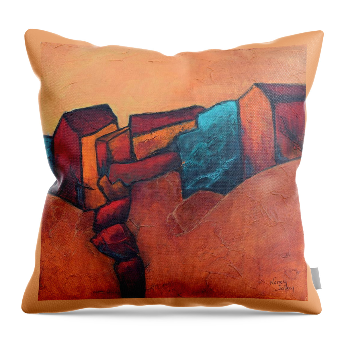 Village Throw Pillow featuring the painting Mountain Village by Nancy Jolley
