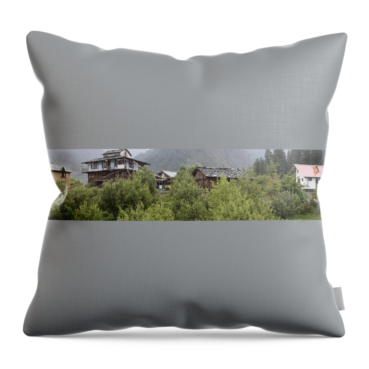 Mountains Throw Pillow featuring the photograph Mountain village panorama by Sumit Mehndiratta