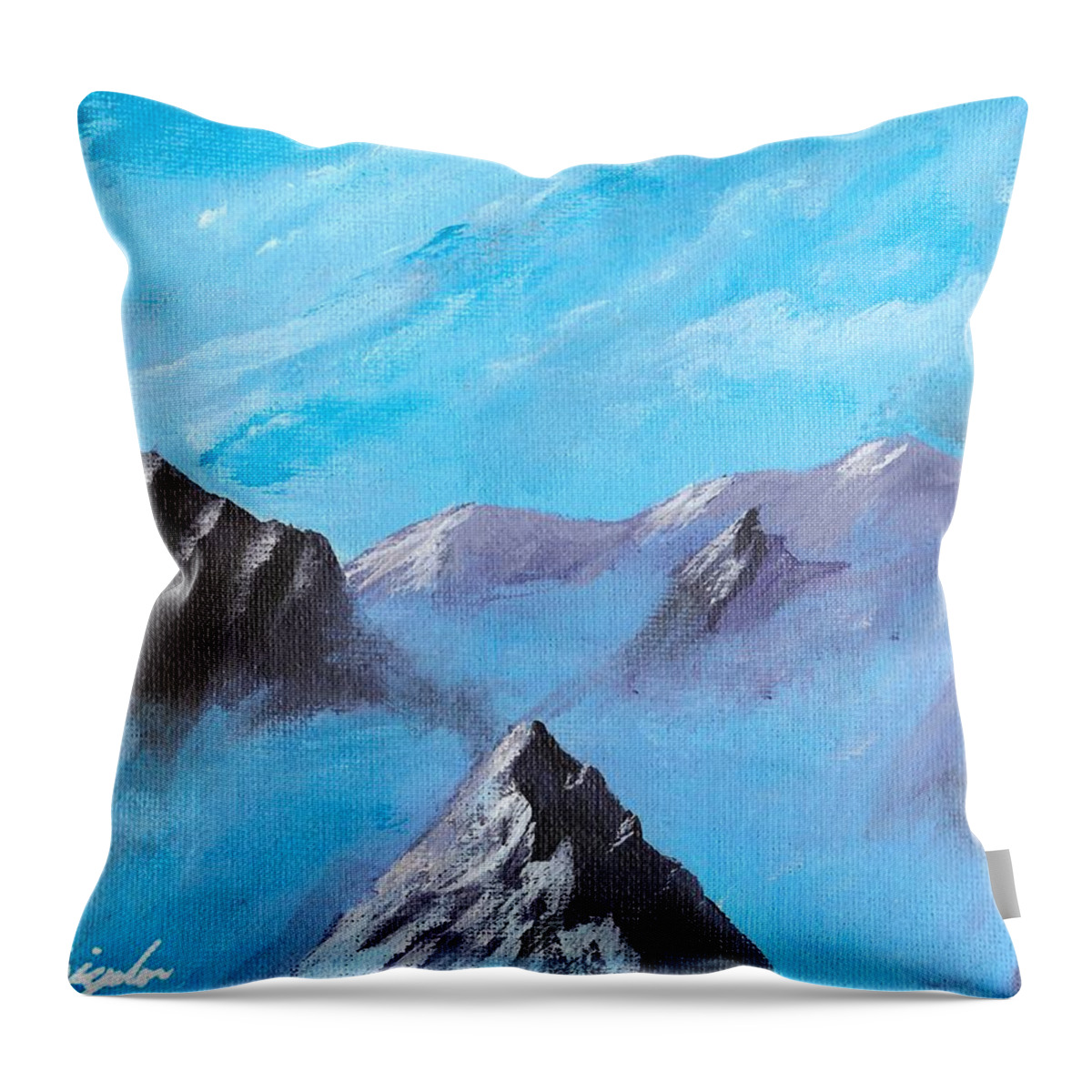 Mountain Throw Pillow featuring the painting Mountains in mist by David Bigelow
