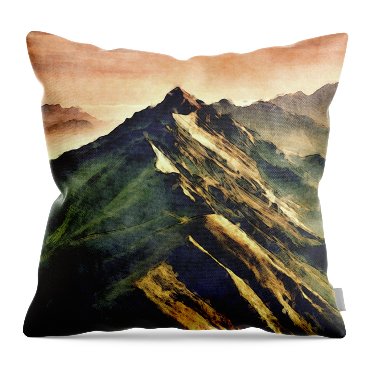 Mountains Throw Pillow featuring the digital art Mountains In The Clouds by Phil Perkins