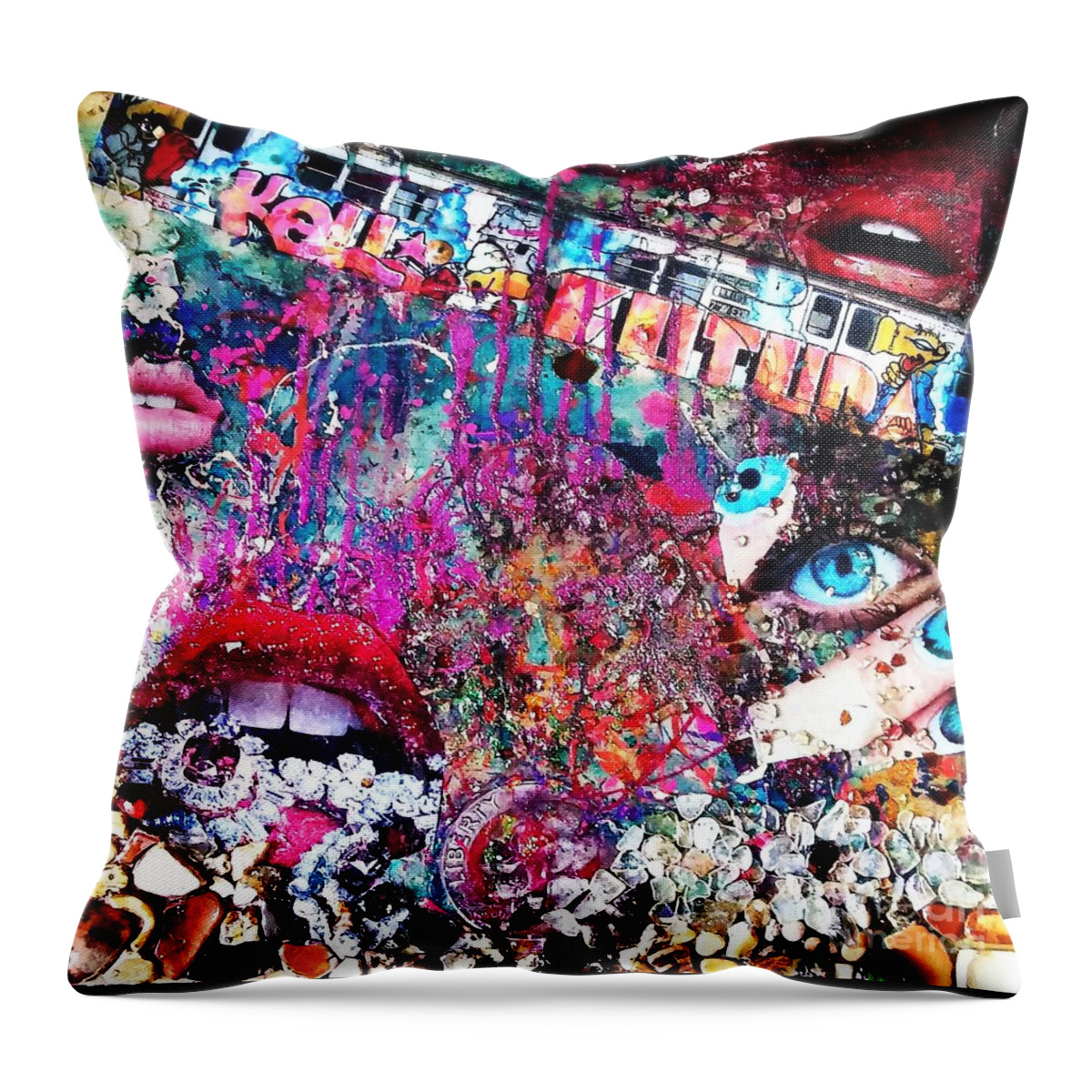  Throw Pillow featuring the mixed media Mouthful by Milisa Miner