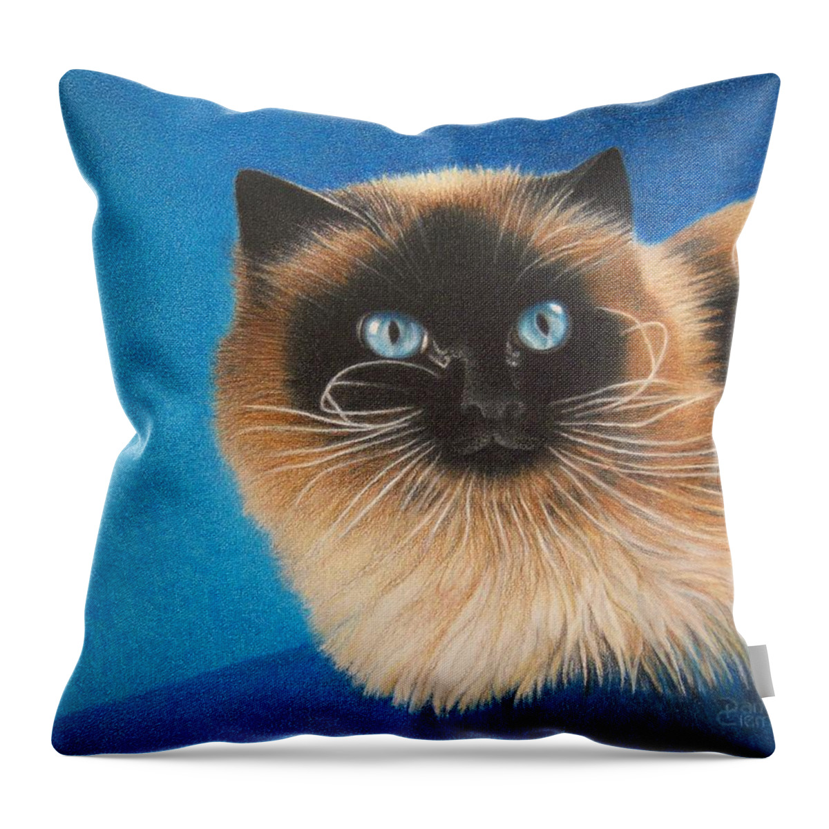 Cat Throw Pillow featuring the drawing Mr. Blue by Pamela Clements