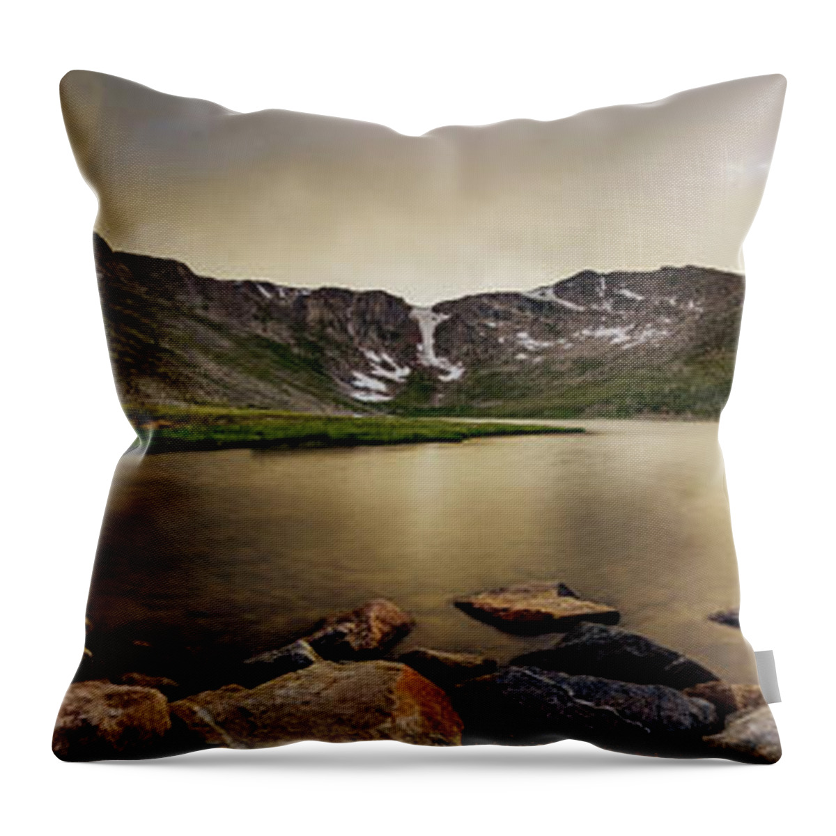 American West Throw Pillow featuring the photograph Mt. Evans Summit Lake by Chris Bordeleau