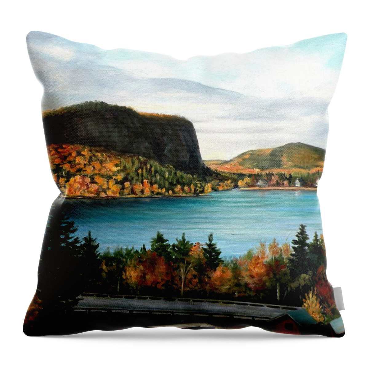 Maine Throw Pillow featuring the painting Mt. Kineo, Moosehead Lake, Maine by Eileen Patten Oliver