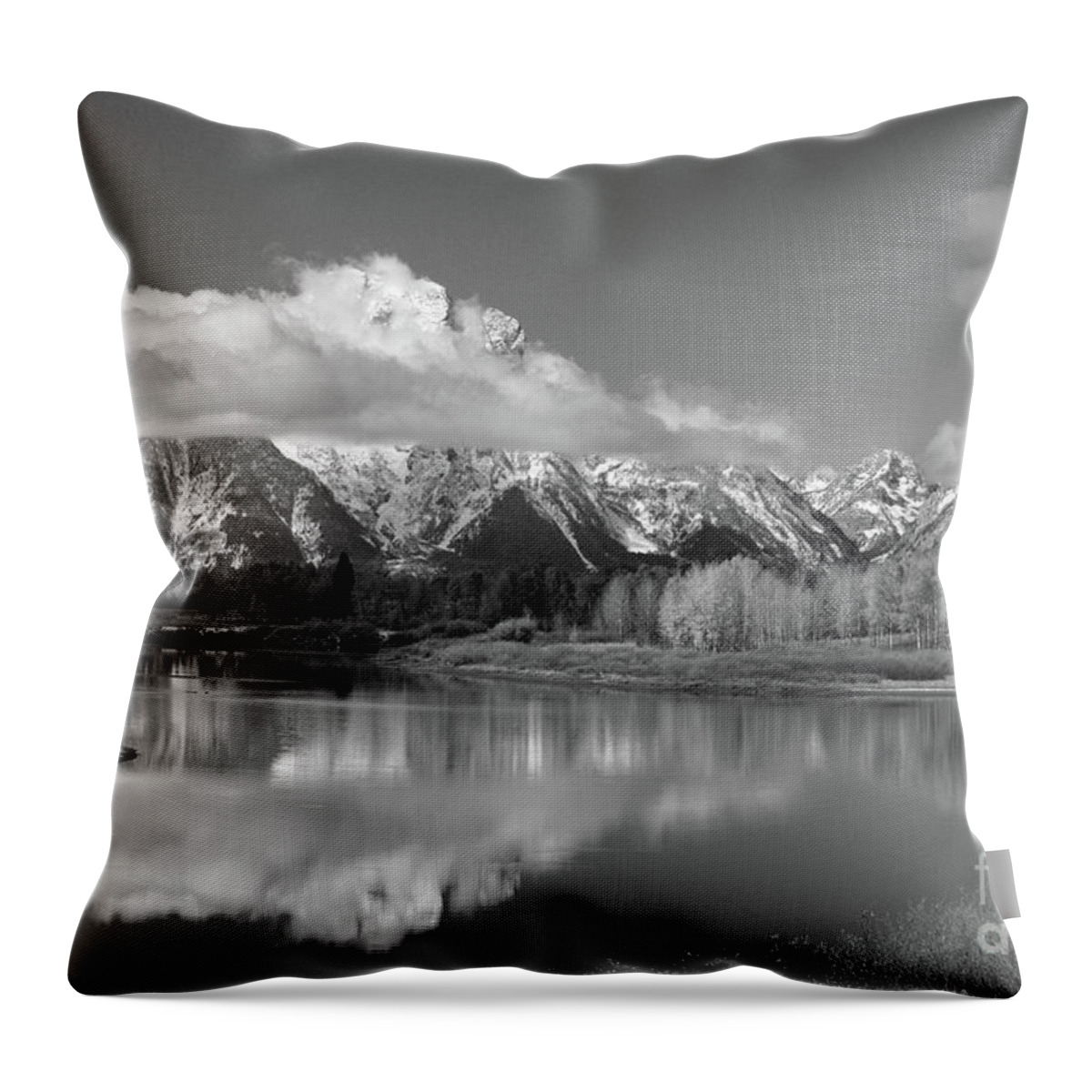 Mt Moran Throw Pillow featuring the photograph Mt. Moran in black and white by Edward R Wisell
