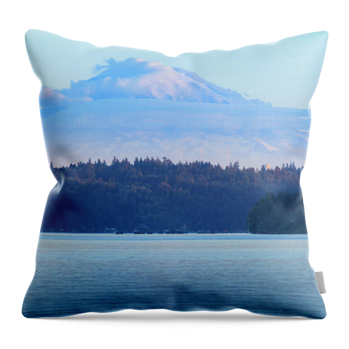 Manchester Washington Throw Pillow featuring the photograph Mt. Rainier from Manchester by E Faithe Lester