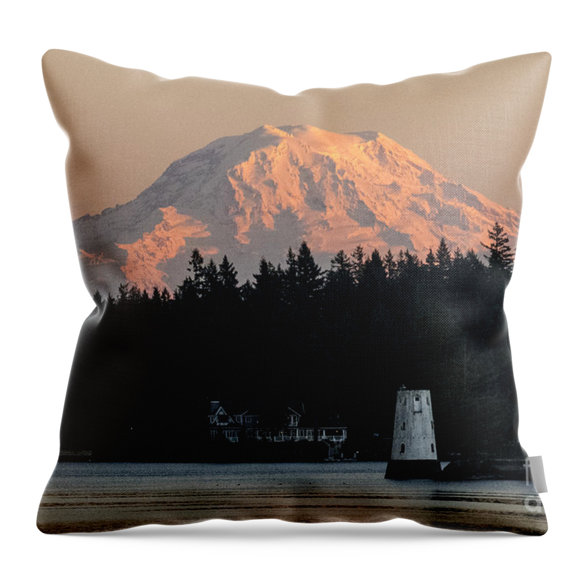  Throw Pillow featuring the photograph Mt. Rainier Sunset Glow by Chuck Flewelling