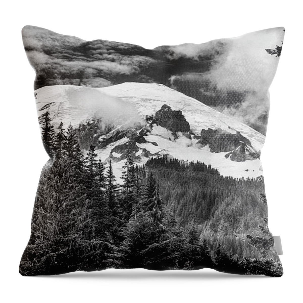 Mt Rainier Throw Pillow featuring the photograph Mt Rainier View - bw by Stephen Stookey