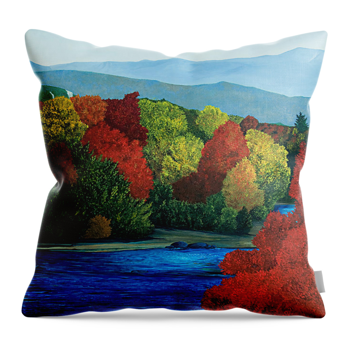 Mt. Washington Throw Pillow featuring the painting MT Washington from the Saco River by Paul Gaj